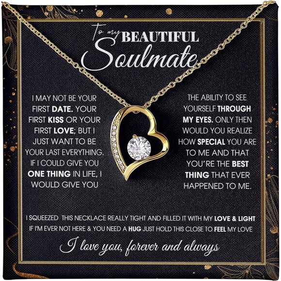 Women Love Heart Necklace with Message Card 18k Finish Cubic Zirconia Gift Bo